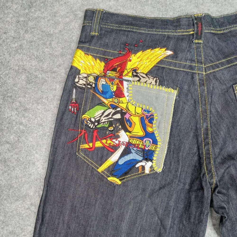 Miskeen Jeans Mens 38 Originals Streetwear Straight Embroidered Patchwork Y2K